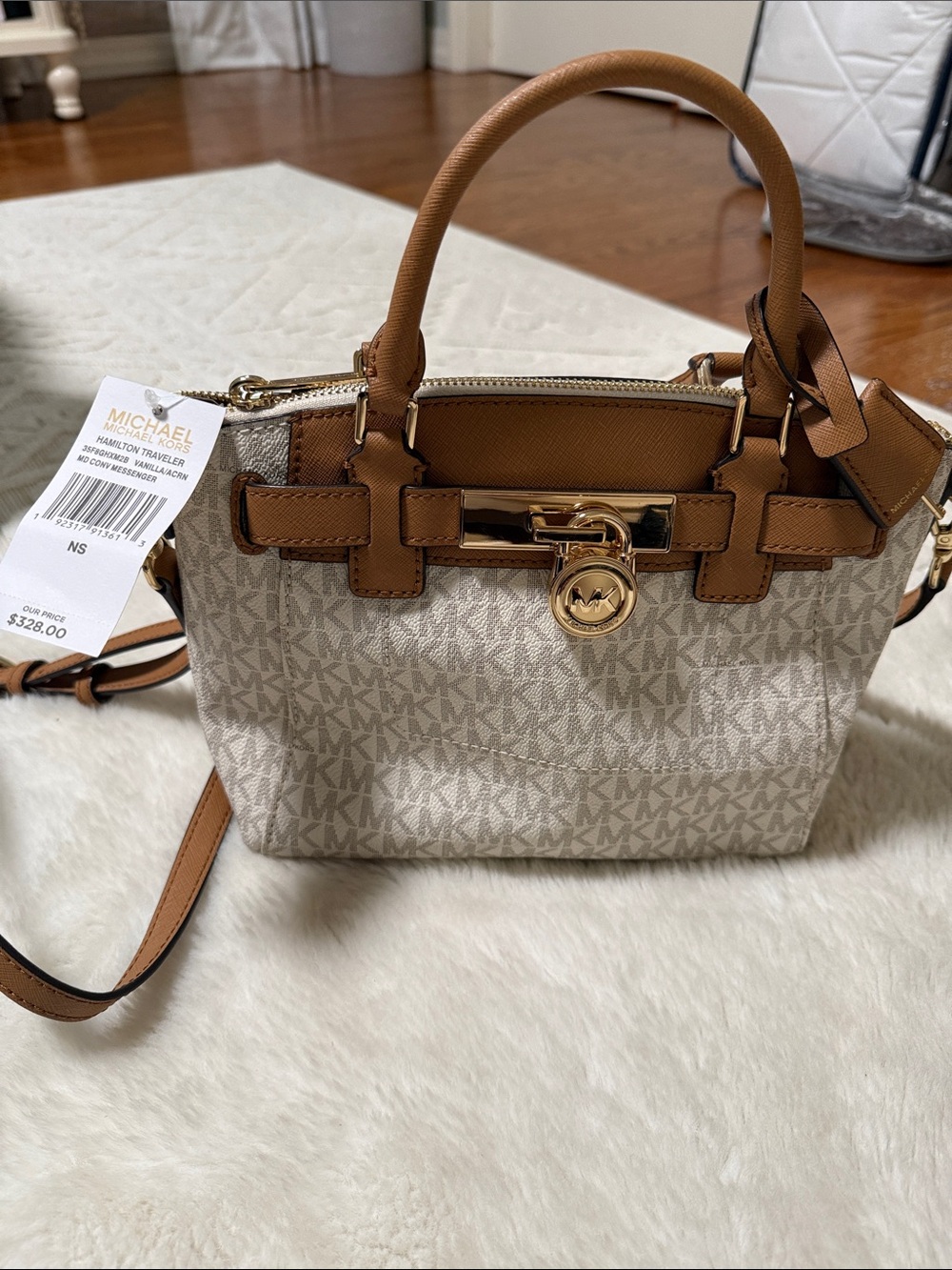 Michael Kors Beige and Brown Signature MK Mini Satchel
